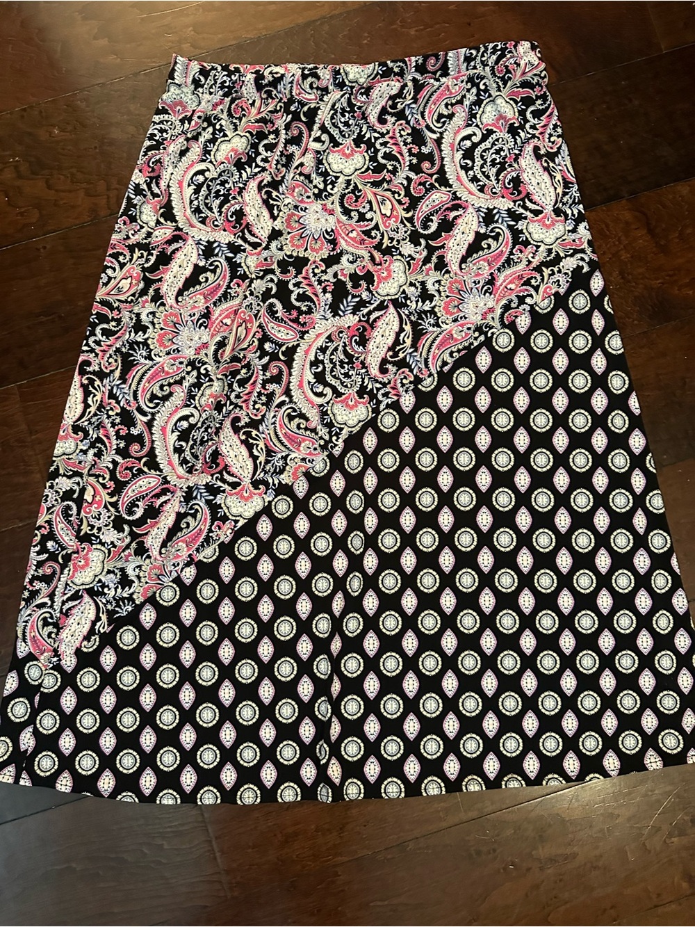 Chicos maxi skirt Black and Pink Paisley A-Line Women's Skirt